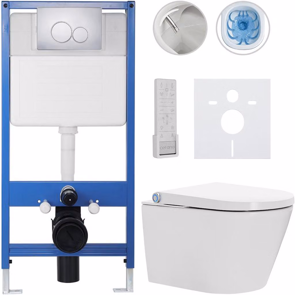 Set completo per WC Profi/Cronus Premium - bianco lucido - pulsante WC doppio/cromato - installazione a parete - 59,3 x 38,4 cm