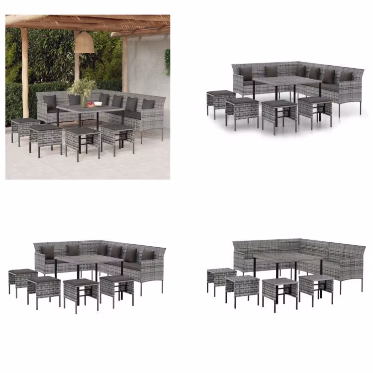 vidaXL set da pranzo da giardino 6 pezzi con cuscini in poly rattan grigio - set da pranzo da giardino - gruppo di sedute da giardino - set da pranzo per esterni