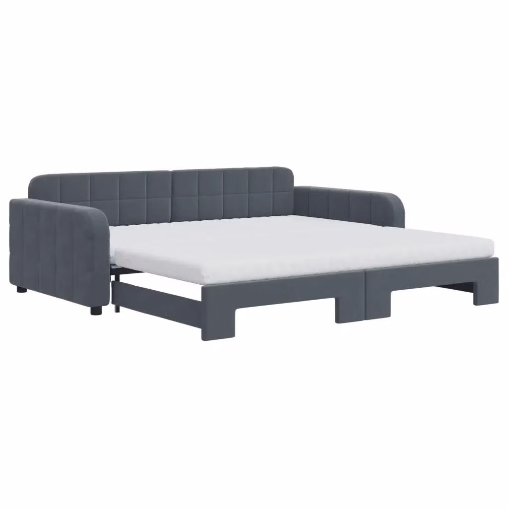 Divano Letto Estraibile vidaXL in Velluto Grigio con Cassetto per Soggiorno e Camera da Letto L/P/H: 223 x 110 x 71 cm, Materasso 100x200 cm – 2