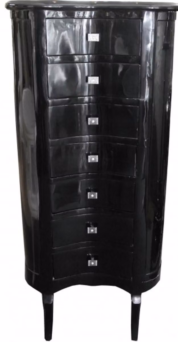 Comò "Barock" della collezione Casa Padrino, forma ovale, colore nero lucido, 7 cassetti, dimensioni 126 x 56 x 34 cm