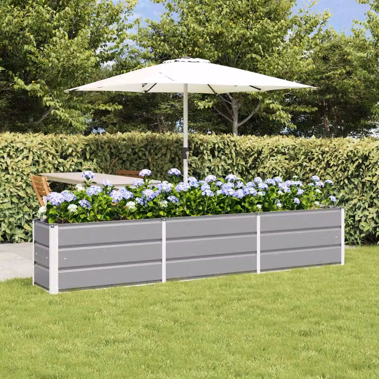 Fioriera vidaXL in acciaio e plastica, Grigio chiaro, L: 240 cm, P: 40 cm, H: 45 cm