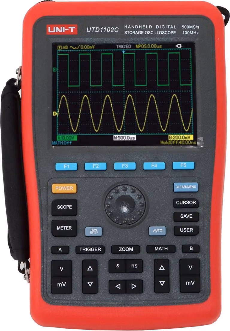 Oscilloscopio portatile UNI-T, UTD1102C, 100 MHz, 2 canali, 500 MSa/s