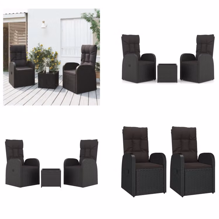 vidaXL Set da salotto da giardino in rattan nero e acciaio - Set da salotto da giardino - Set da salotto da giardino - Set da salotto - Set da arredo da giardino