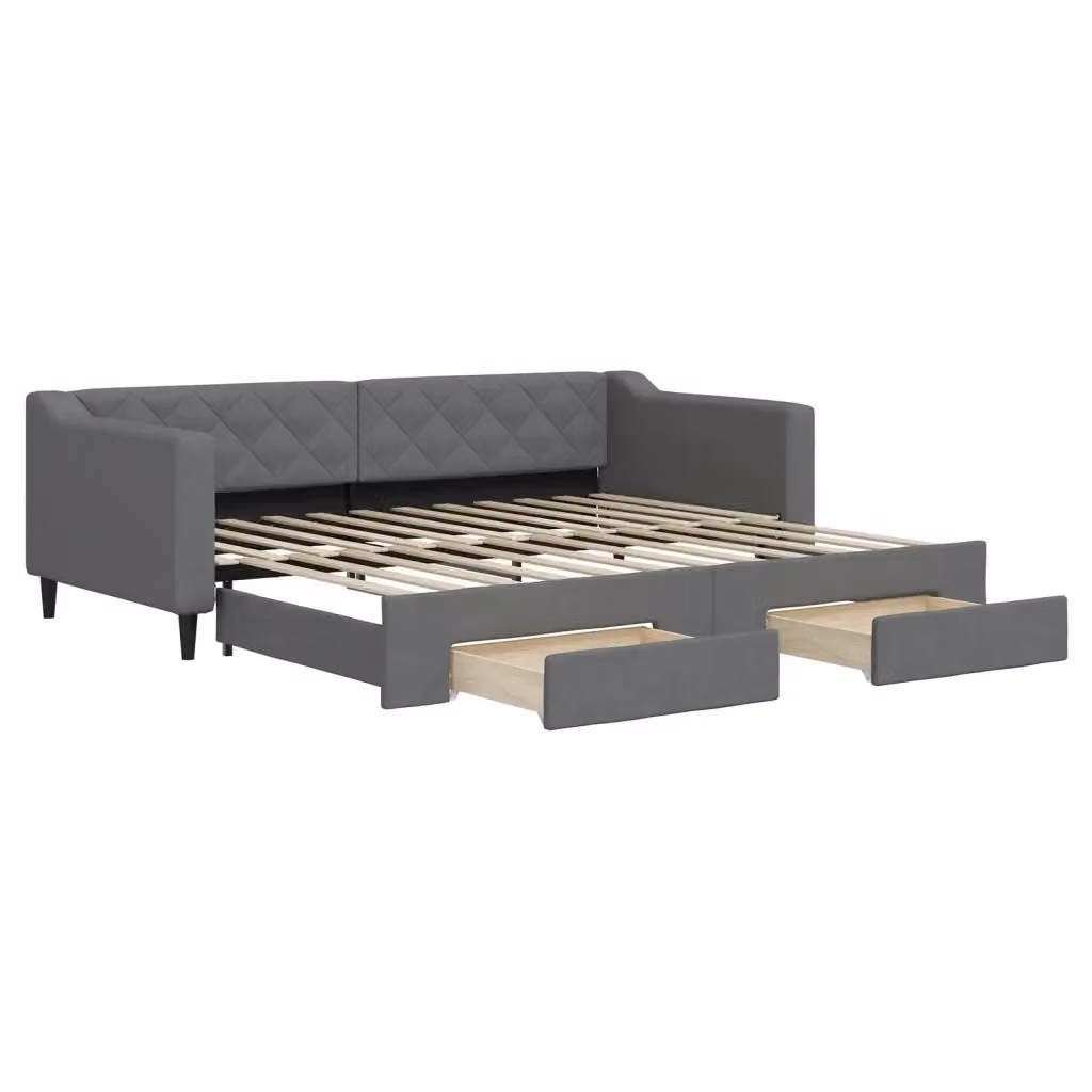 Divano Letto Estraibile con Cassetti vidaXL in Tessuto Grigio per Soggiorno e Camera da Letto L/P: 90 x 200 cm – 2
