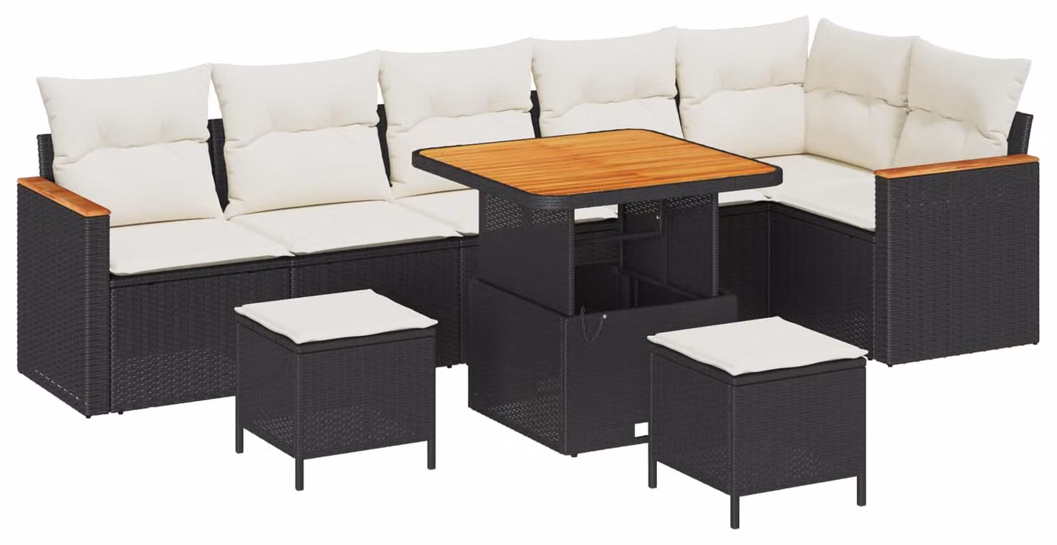 Set Divano da Giardino 9 pcs Nero polyrattan