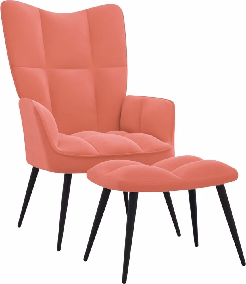 The Living Store Poltrona relax con sgabello Velluto rosa