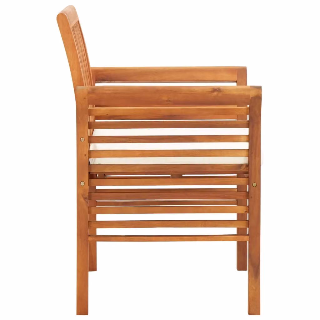 Set di 4 sedie da giardino e pranzo vidaXL in legno di acacia con cuscini beige e braccioli – 2