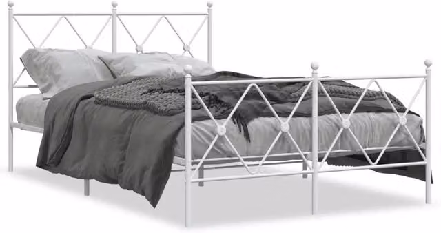 Letto matrimoniale | Letto per adulti | Giroletto con Testiera e Pediera Metallo Bianco 120x200 cm