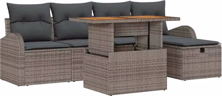 Set Divano da Giardino 6 pcs Grigio polyrattan