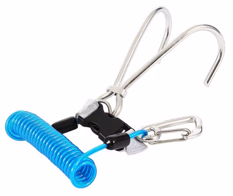 Gancio da immersione in acciaio inossidabile 316 - A doppia ganascia - Corda elastica da 1,5 m - Accessorio per immersioni - Elevata resistenza - Blu - Gancio per barriera corallina