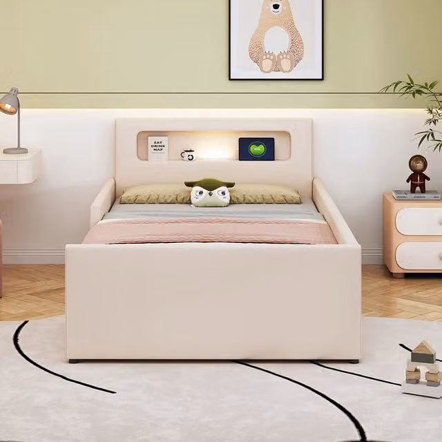 Letto con contenitore bambino 90x200 cm - Xylo - Luce notturna USB scomparti