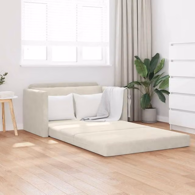 Divano letto moderno vidaXL in velluto beige L: 124 cm, P: 71 cm, H: 78 cm