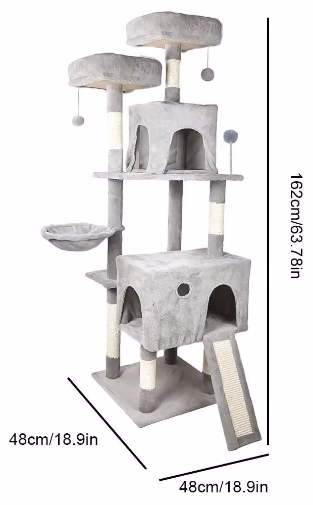 Torre tiragraffi - 4 livelli - Colonne tiragraffi - Piani di riposo imbottiti nella parte superiore - Tana - Tessuto - Bianco