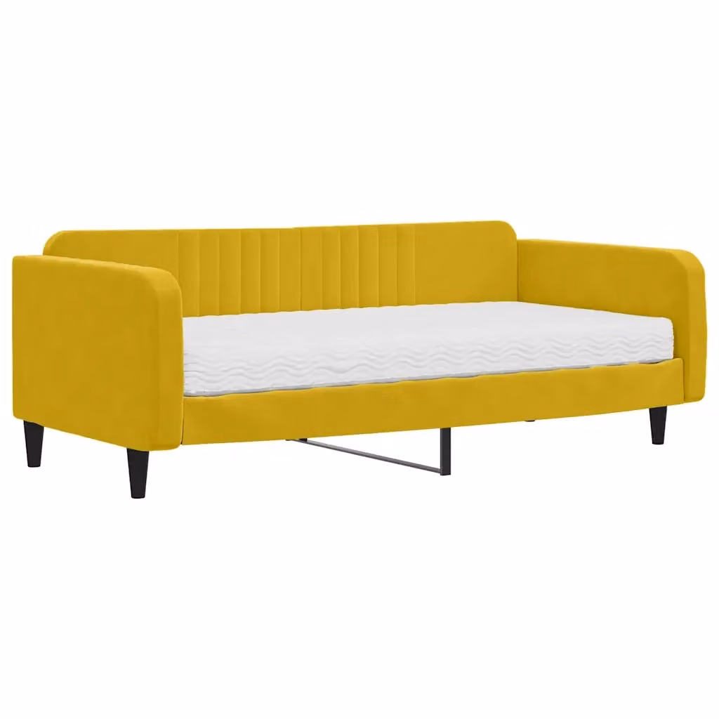 Divano Letto Moderno vidaXL in Velluto Giallo con Materasso in Schiuma L/P/H: 223 x 110 x 75 cm, Materasso 100 x 200 cm – 2