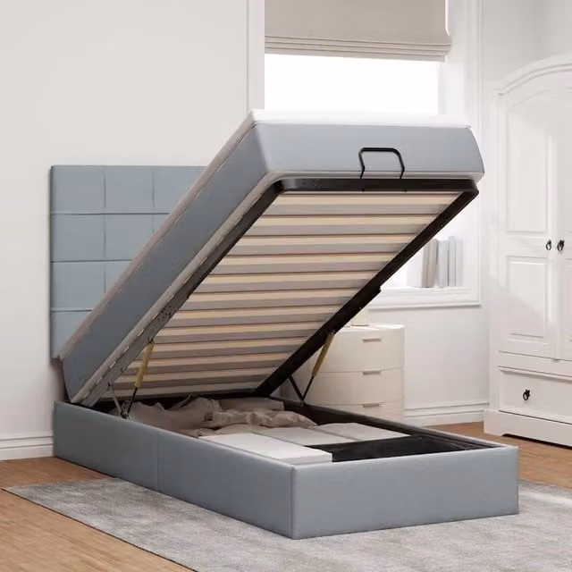 Pouf Letto con Materasso e LED vidaXL, Grigio e Bianco, con Porta USB e Illuminazione Sotto il Letto, L/P/H: 203 x 90 x 140 cm – 1