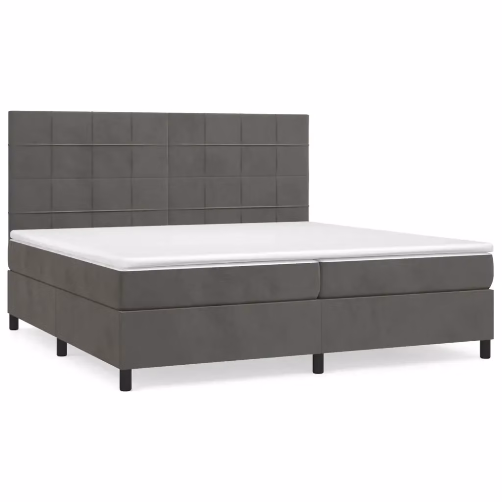 Letto Ibrido con Giroletto a Molle e Materasso vidaXL in Velluto Grigio e Bianco L/P/H: 200 x 200 x 128 cm – 2
