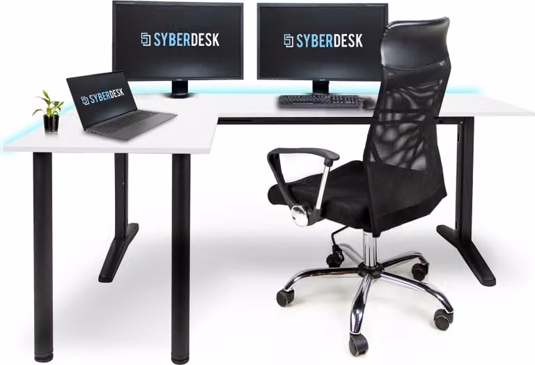 SyberDesk Scrivania angolare da gioco V2 LED, 197 x 132 cm, scrivania da gioco RGB a forma di L, USB-HUB, gestione dei cavi, scrivania per computer a forma di L, (sinistra, bianco)