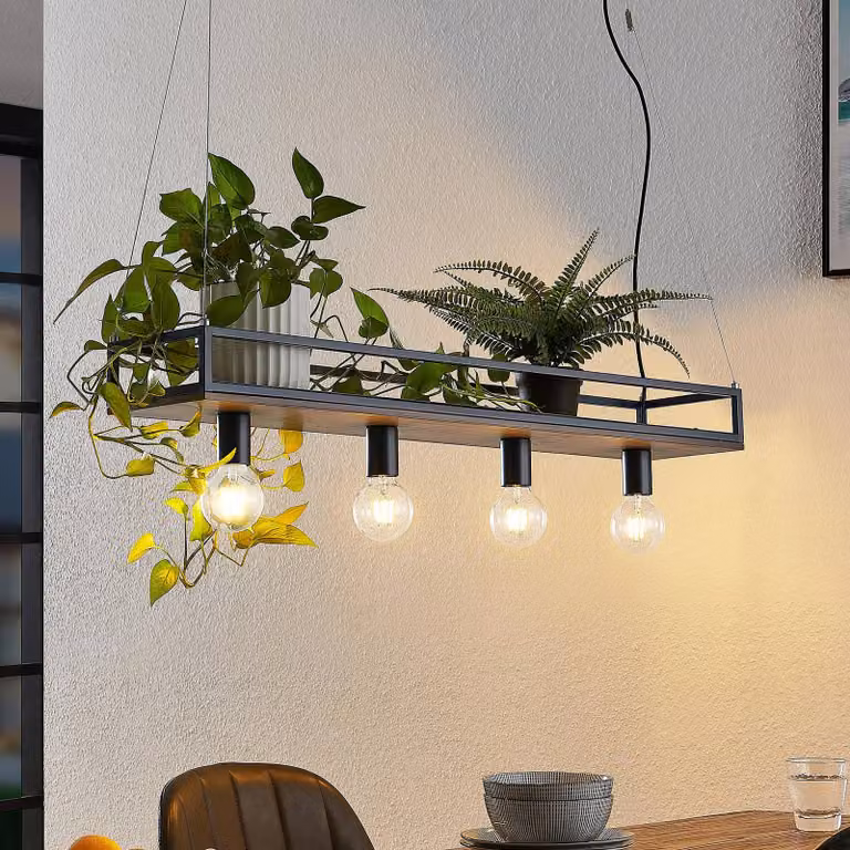 Lampada a sospensione Kirista Lindby, dimmerabile, Nero, Soggiorno / Sala da pranzo, Metallo, Vintage, Lampada a sospensione