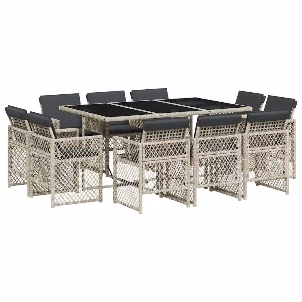 Set da pranzo da giardino vidaXL in polyrattan con cuscini e piano in vetro, 11 pezzi, antracite – 2