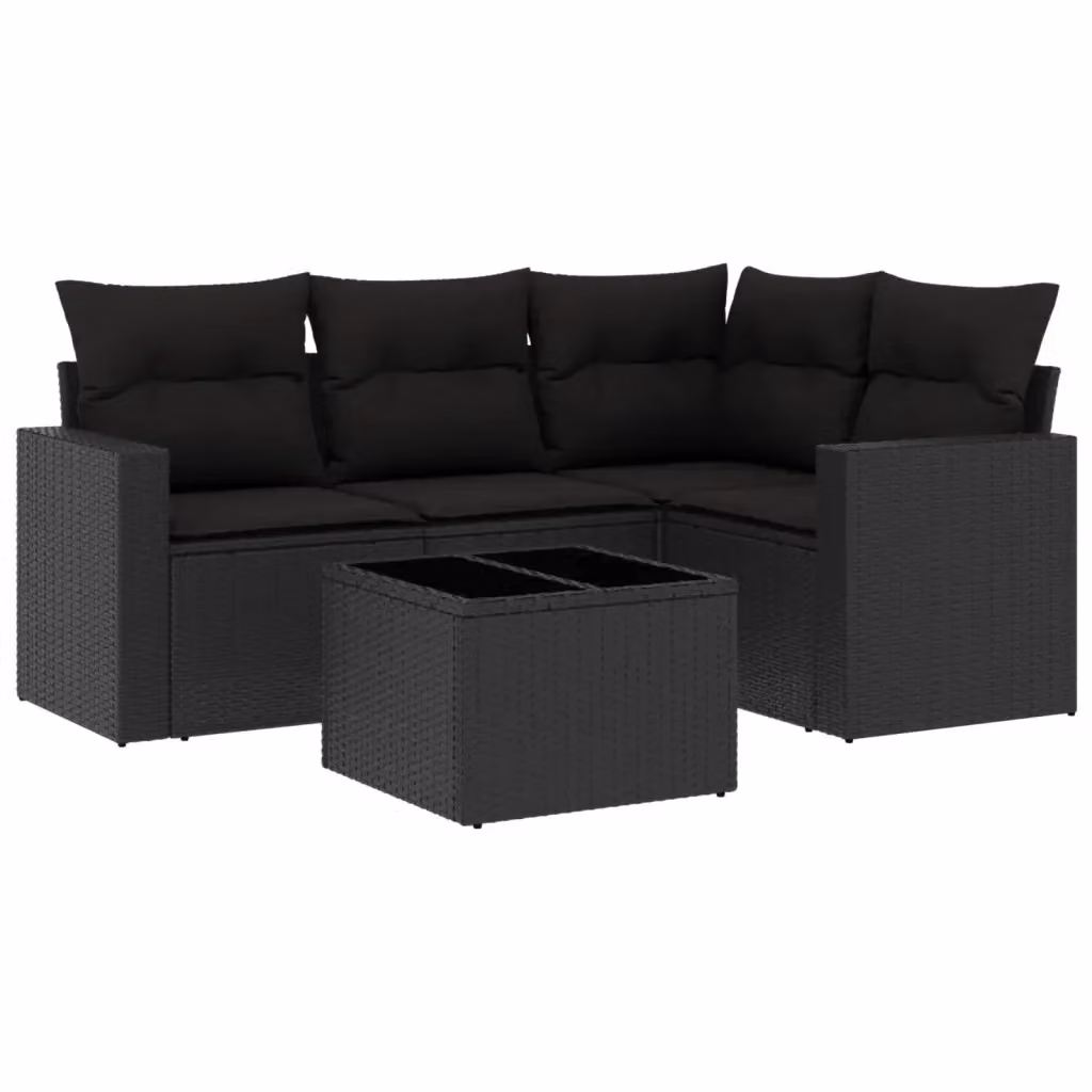 Set di Divani da Giardino vidaXL 5 pz a Forma a L con Cuscini in Polyrattan Nero – 2
