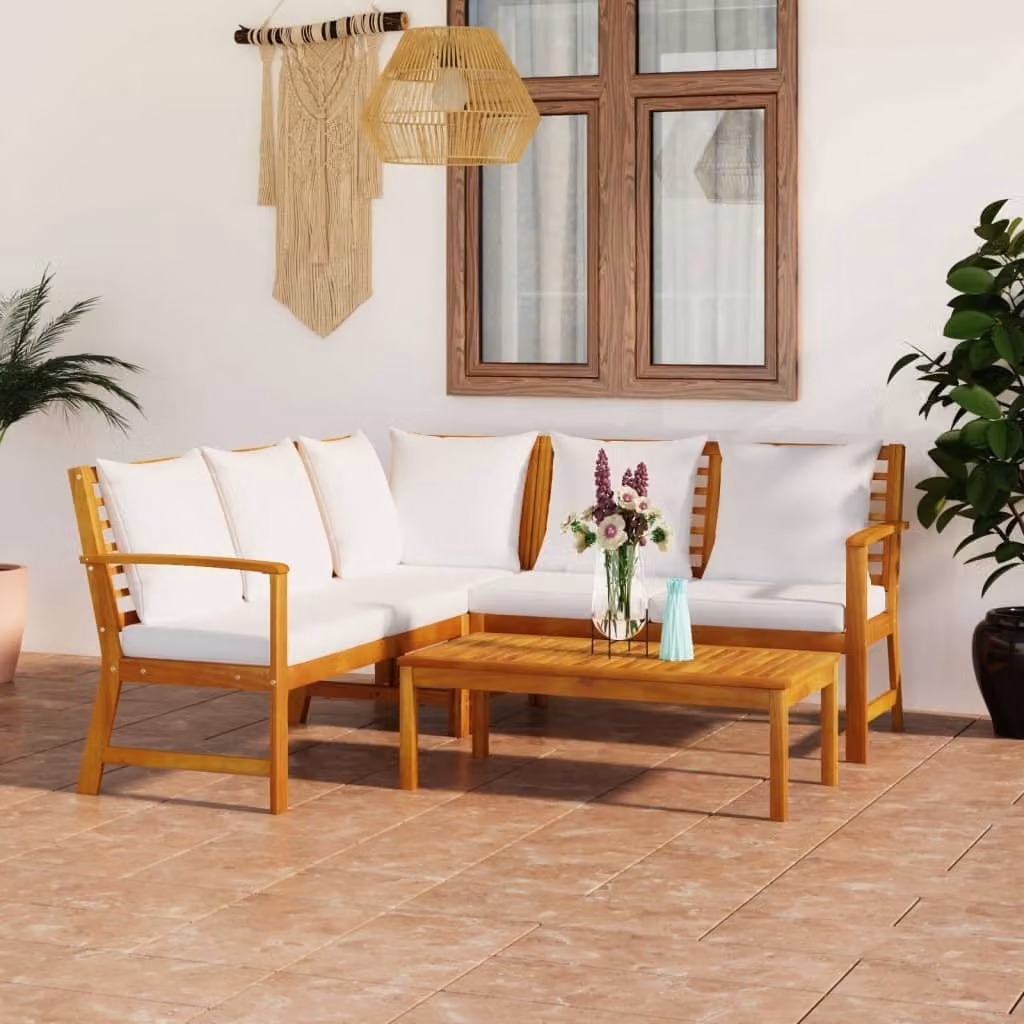 Maison Exclusive - Set da giardino 4 pezzi con cuscini color crema, in legno massello di acacia
