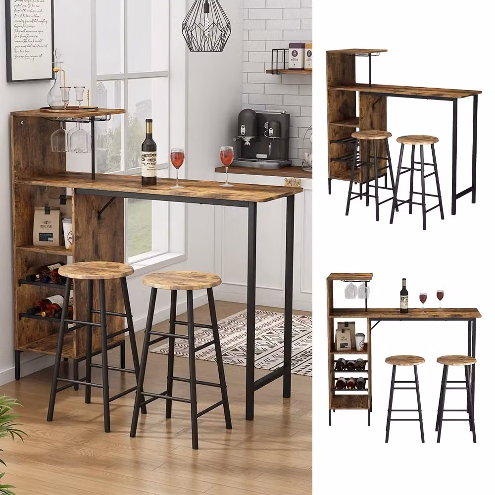 Set di tavoli da bar Vicco Fyrk con 2 sgabelli, colore Nero e Rovere, L: 121.5 cm, P: 40 cm – 2