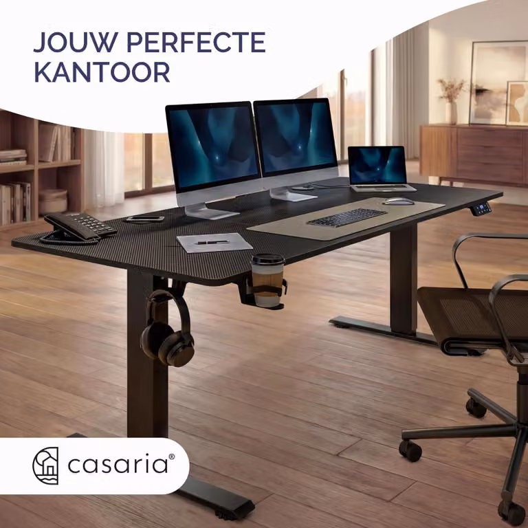 Scrivania regolabile elettricamente - Piano di lavoro 120x60 cm - Struttura in legno e acciaio - Colore nero