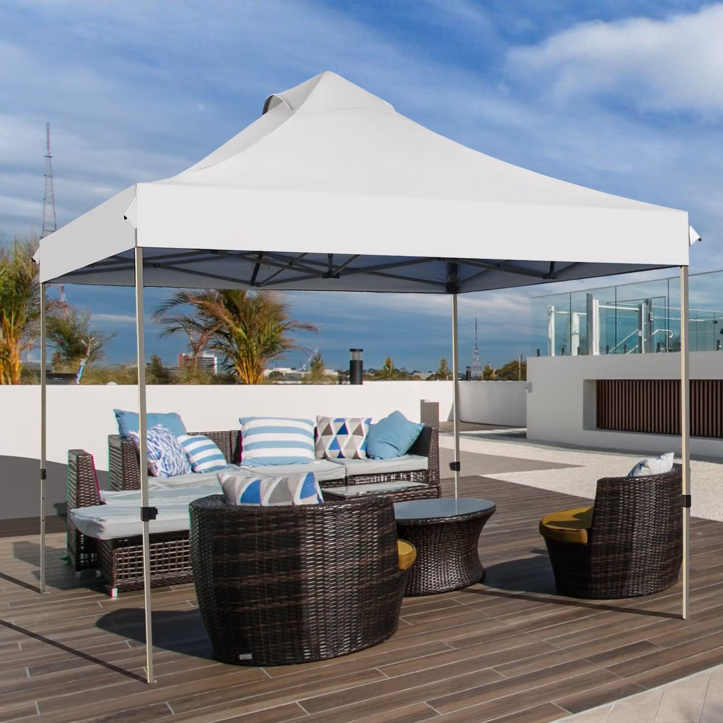 Gazebo pieghevole 3x3 m, impermeabile e con protezione UV 50+, gazebo da giardino con telaio in metallo e borsa da trasporto, tenda per feste regolabile in altezza (bianca)