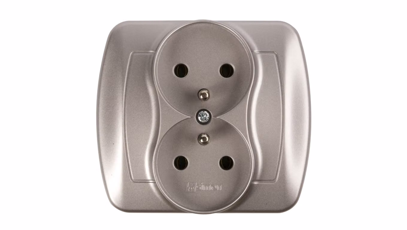 Simon Accord Presa doppia c/u 16A IP20 alluminio metallizzato AGZ2/26
