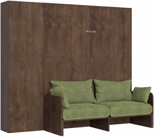 Letto Matrimoniale A Scomparsa Kentaro con Divano e Colonna Giordanoshop, Colore Noce e Verde, L/P: 160 x 200 cm