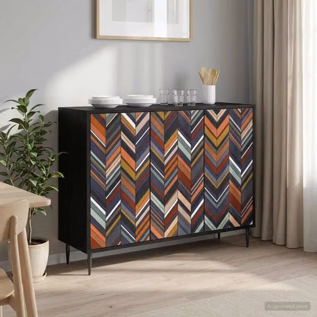 Credenza moderna vidaXL OMMEN in rovere nero e multicolore L: 102 cm, P: 33 cm, H: 76 cm