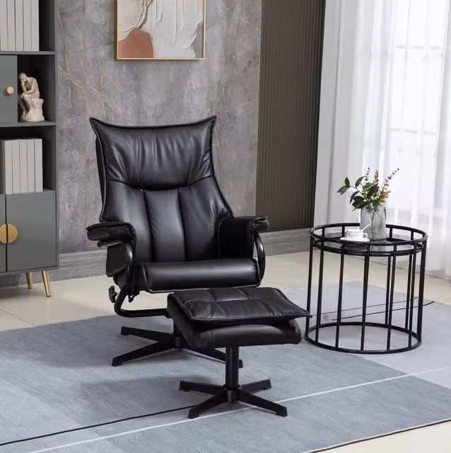 Poltrona relax girevole 75 x 84 x 101 cm nera – schienale reclinabile con poggiapiedi