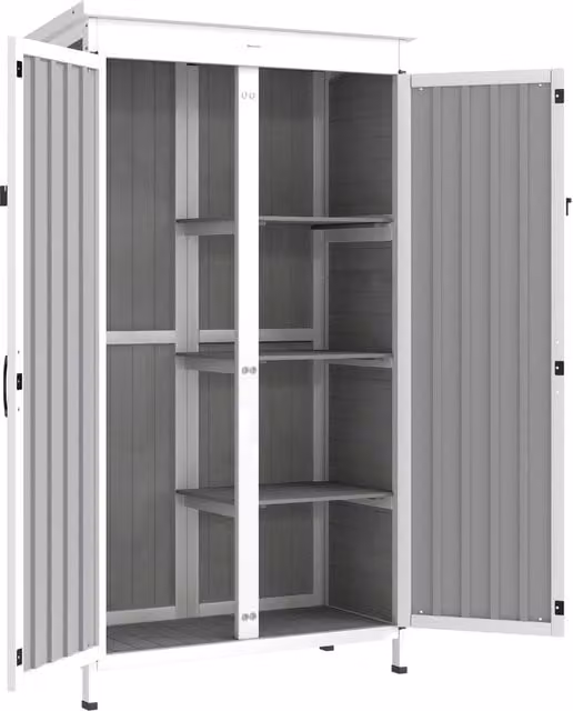 Armadio da Giardino 94x43x166 cm con Ripiani Rimovibili e Porta Bloccabile in Legno e Acciaio Bianco e Nero