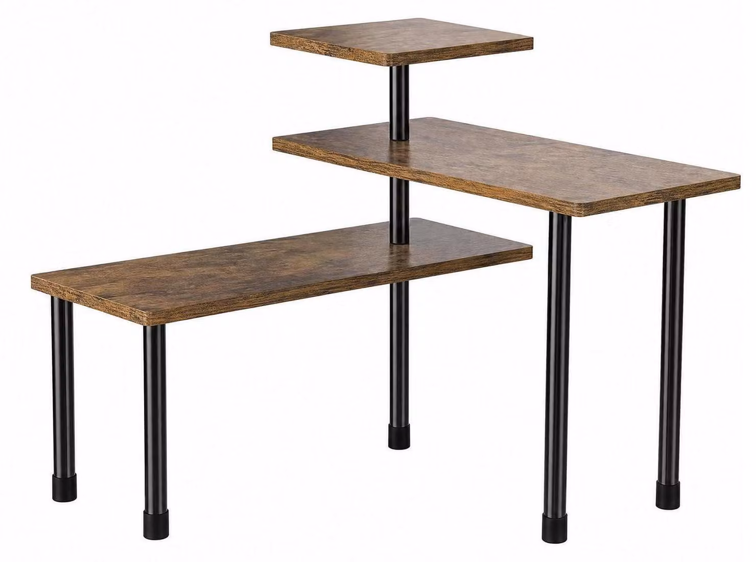 Organizzatore angolare per cucina, scaffale a 3 livelli, legno e metallo, colore nero, dimensioni 43x27x10 cm