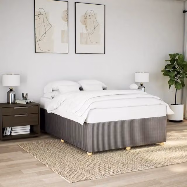 Giroletto vidaXL in tessuto beige e grigio con doghe in legno, L/P/H: 140 x 200 cm – 1
