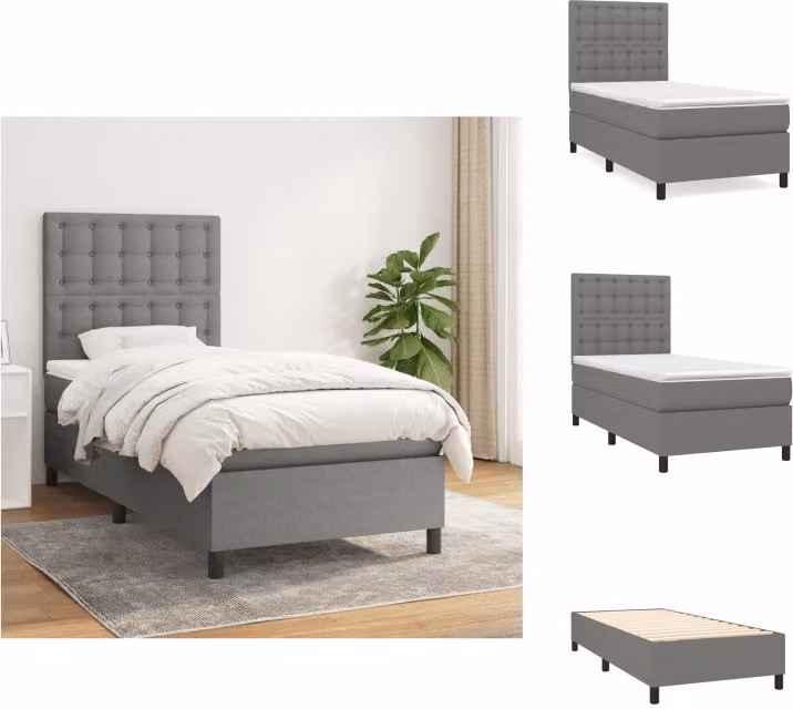 vidaXL Letto a molle con materasso grigio scuro 90x190 cm in tessuto - Letti & strutture letto