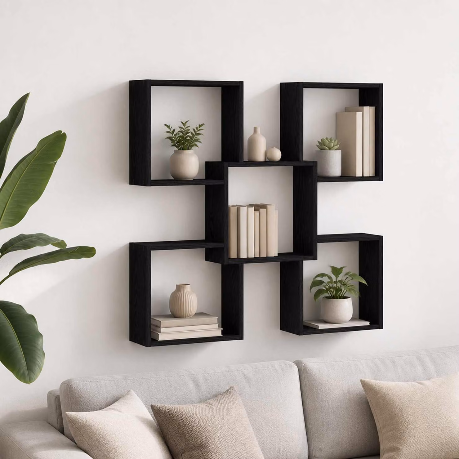 Scaffale da parete moderno vidaXL in legno nero L: 99,5 cm, P: 17 cm, H: 91 cm