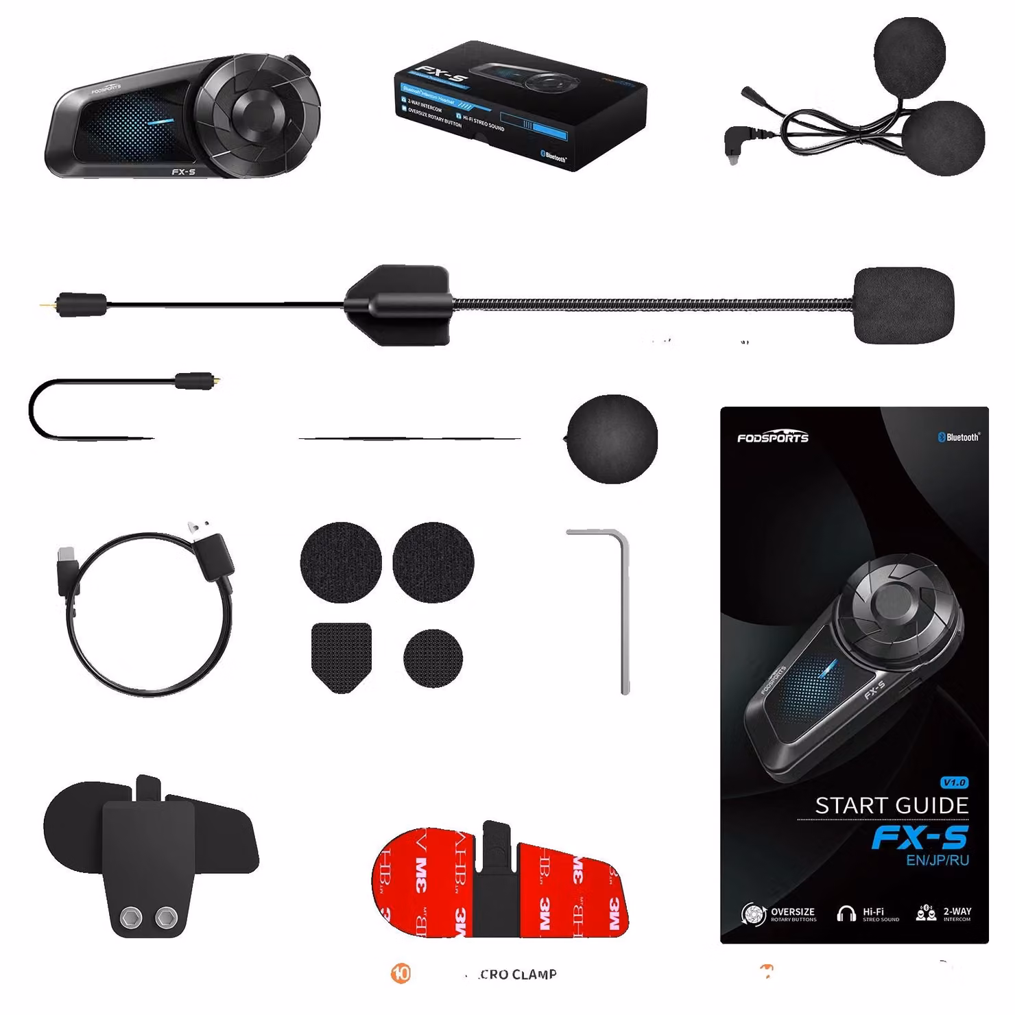 Interfono per motocicletta, Bluetooth 5.4, tecnologia di cancellazione del rumore, colore nero