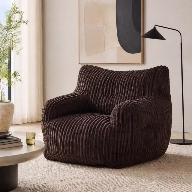 Pouf sacco OKWISH in corda marrone con imbottitura in schiuma viscoelastica per soggiorno e camera L/P/H: 100 x 94 x 70 cm – 1