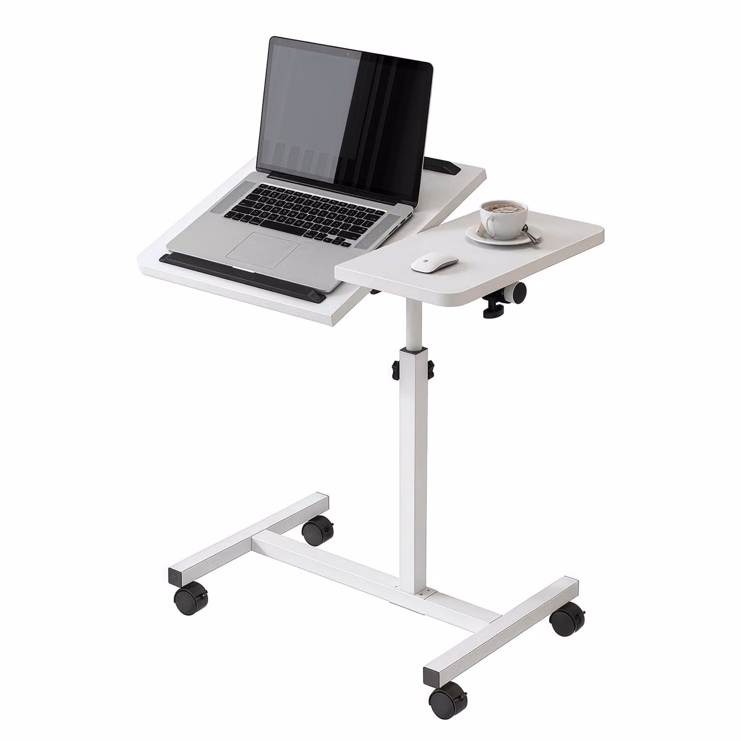 Tavolo per laptop, tavolo per notebook, tavolo per computer, tavolino da divano, tavolino con rotelle, regolabile in altezza, bianco