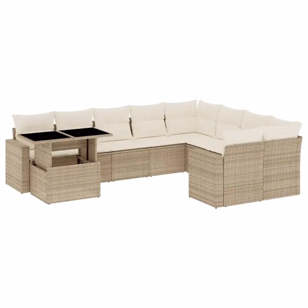 Set Divano da Giardino vidaXL 10 Pezzi con Cuscini Beige e Tavolino in Polyrattan e Metallo – 2