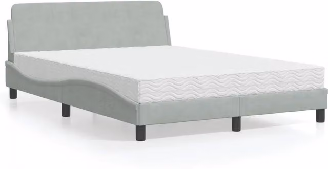 Letto con Materasso-Struttura Letto con Materasso Dover Grigio Chiaro 140x190 cm in Velluto
