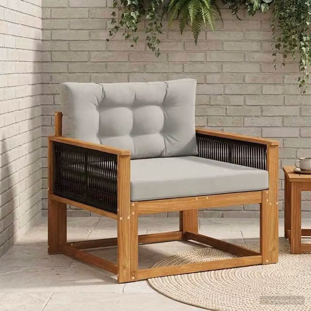 Divano centrale da esterno vidaXL in legno di acacia con cuscini inclusi, colore marrone e grigio, resistente ai raggi UV – 1