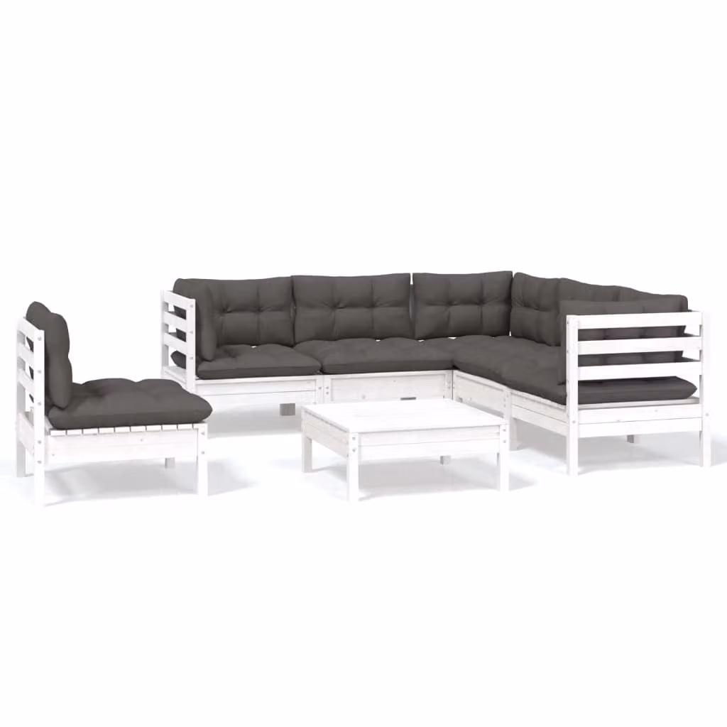Set Divani da Giardino 6 pz con Cuscini Bianchi Legno di Pino
