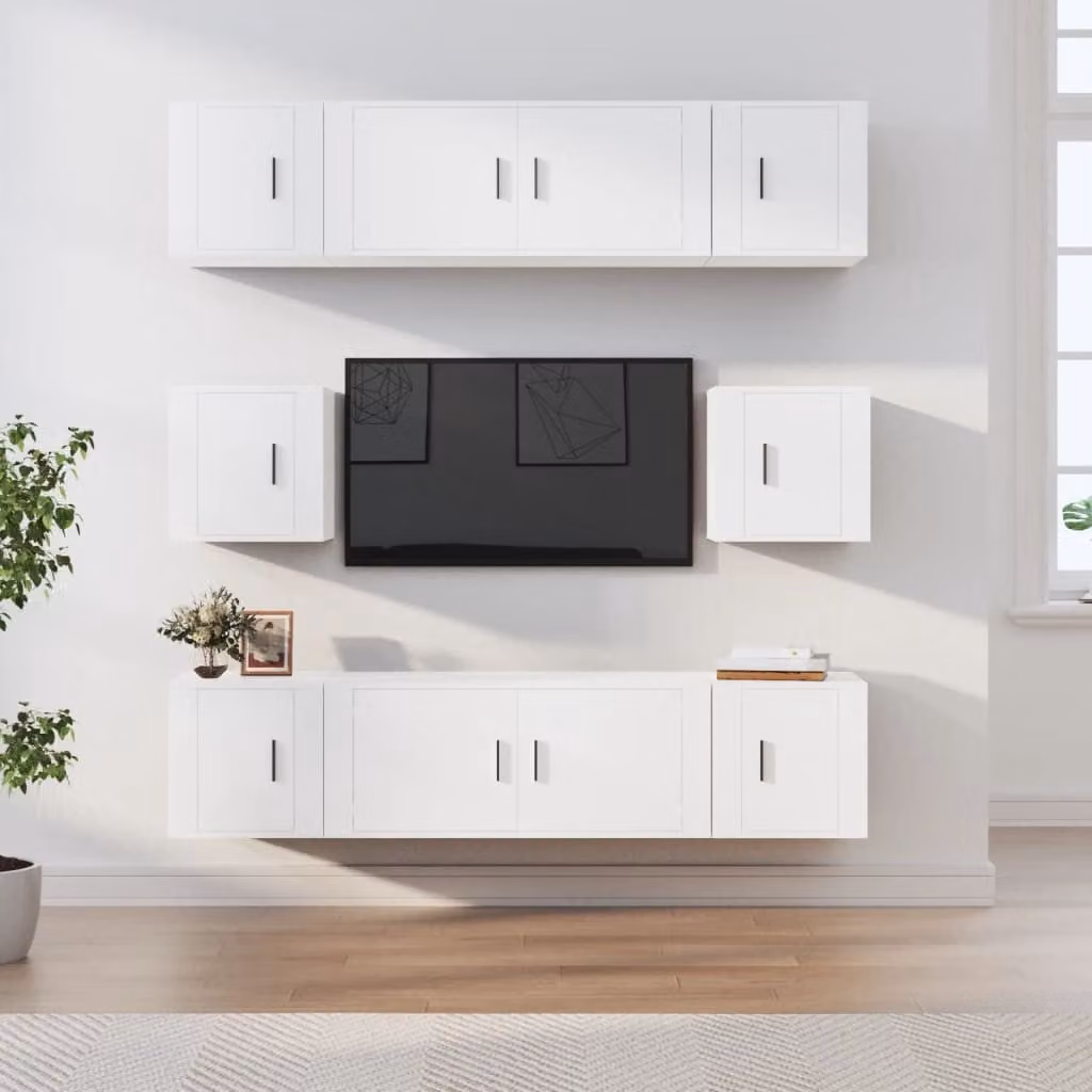 Set di mobili porta TV vidaXL in legno e MDF bianco per soggiorno, 8 pezzi