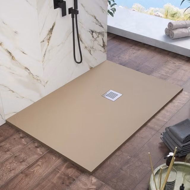 Piatto doccia rettangolare Kos in marmoresina marrone effetto pietra antiscivente L: 90 cm, P: 70 cm – 1