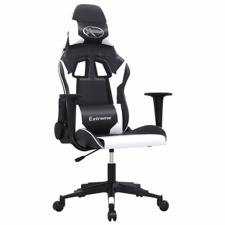 Sedia da Gaming Massaggiante Nera e Bianca in Pelle finta