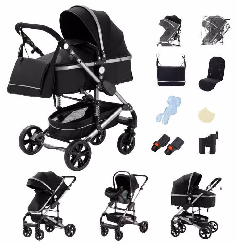 Passeggino, design 3-in-1, ampia visuale, modello completamente nero, codice prodotto 739