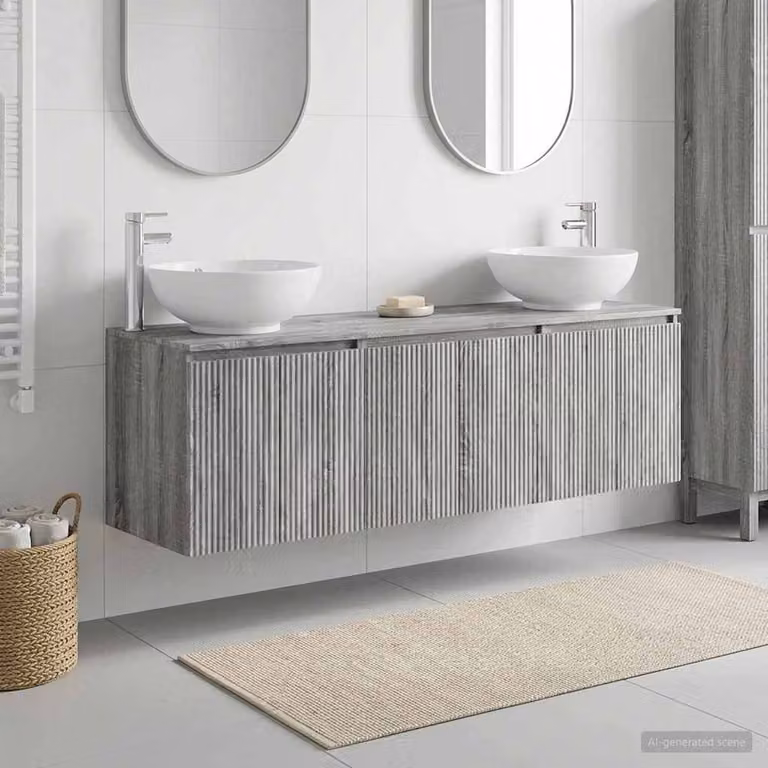 Set di armadi da bagno moderni vidaXL in 3 pezzi colore grigio opaco L/P/H: 161,5 x 44,5 x 80,0 cm