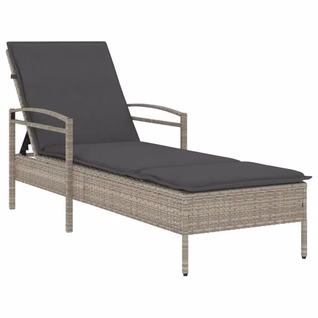 Sdraio da giardino DESIGN IN in polyrattan con cuscino grigio e poggiatesta regolabile L: 200 cm, P: 63 cm, H: 81 cm